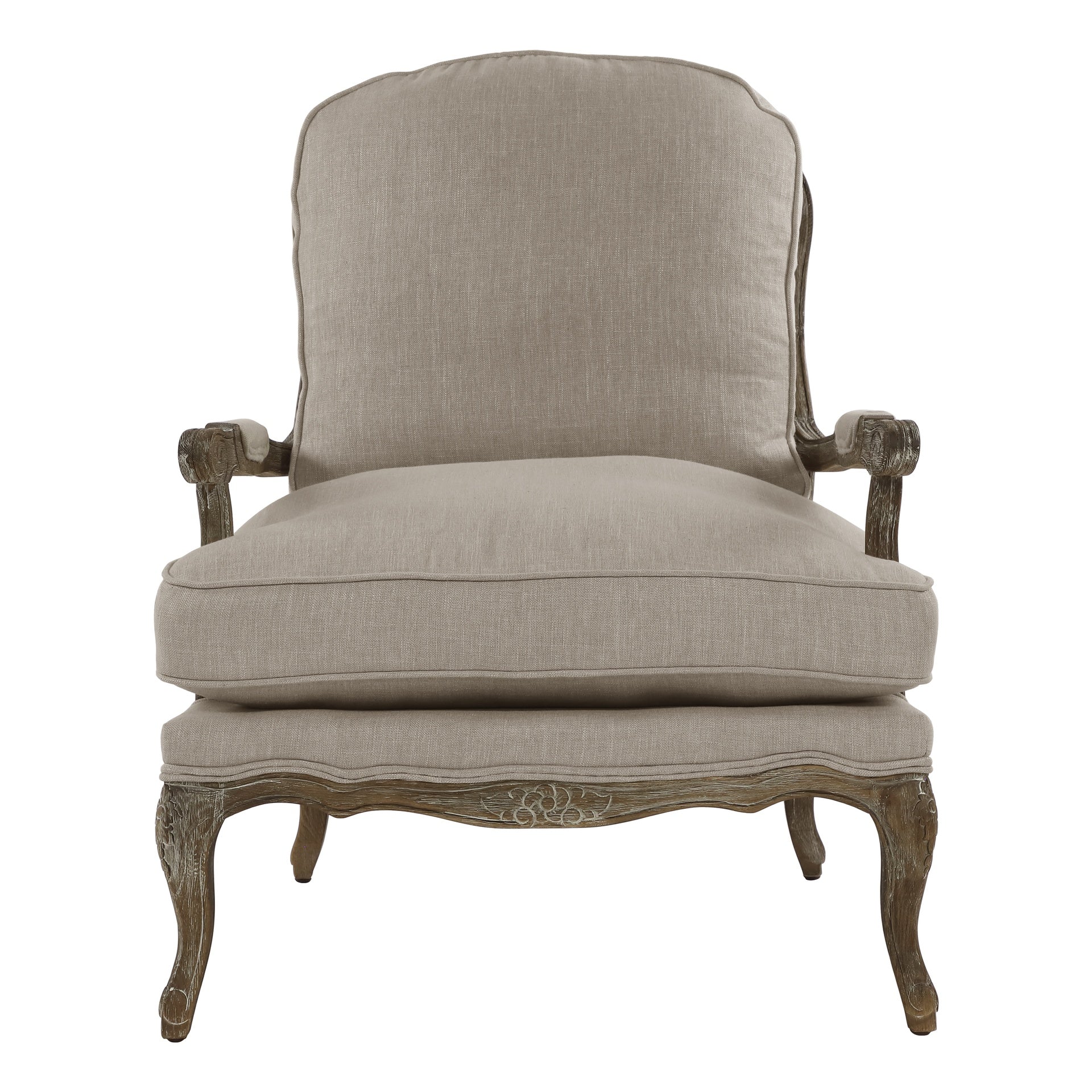 Formal Luxury Accent Chair Plush Cushion Seat and Back Carving Solid Wood Textured Fabric Upholstered Furniture 1pc