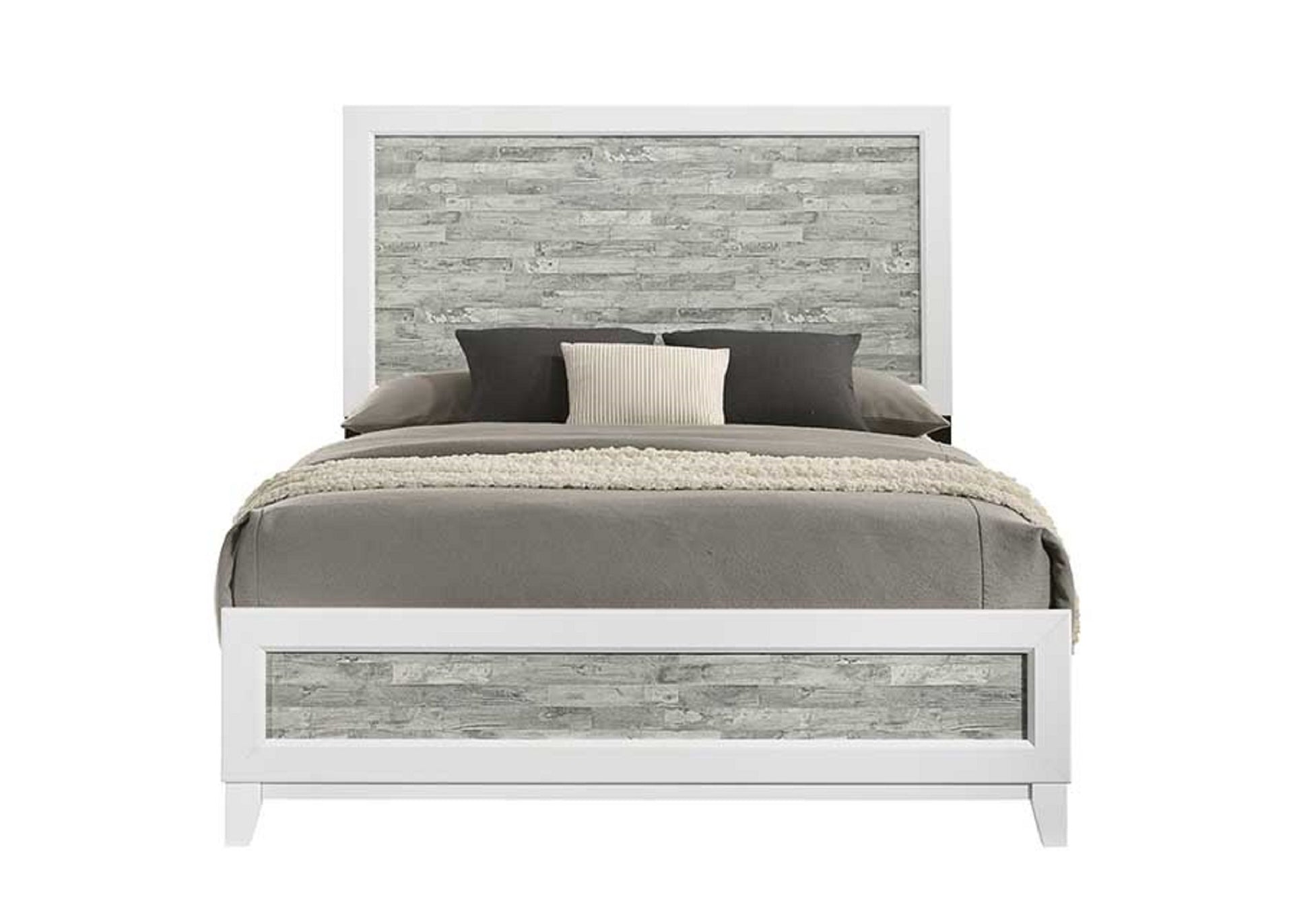 Modern/Contemporary Style King Panel Bed 1pc Gray & White Finish Wooden Bedroom Furniture Headboard Footboard