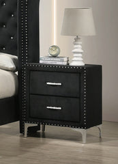 1pc Glam Style Two Drawers Nightstand Fabric Upholstered Nailhead Tufted Tempered Glass Wood Metal Fabric Bedroom Furniture