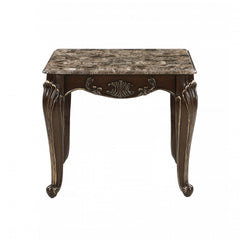 Formal Traditional Luxury 1pc Marble Top End Table Cherry Finish with Gold Tipping Living Room Furniture