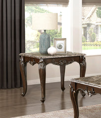 Formal Traditional Luxury 1pc Marble Top End Table Cherry Finish with Gold Tipping Living Room Furniture