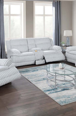 Beautiful Upholstered Light Gray Fur Like Corduroy 1pc Manual Motion Loveseat Console Drawer Living Room Reclining Couch