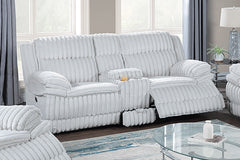 Beautiful Upholstered Light Gray Fur Like Corduroy 1pc Manual Motion Loveseat Console Drawer Living Room Reclining Couch