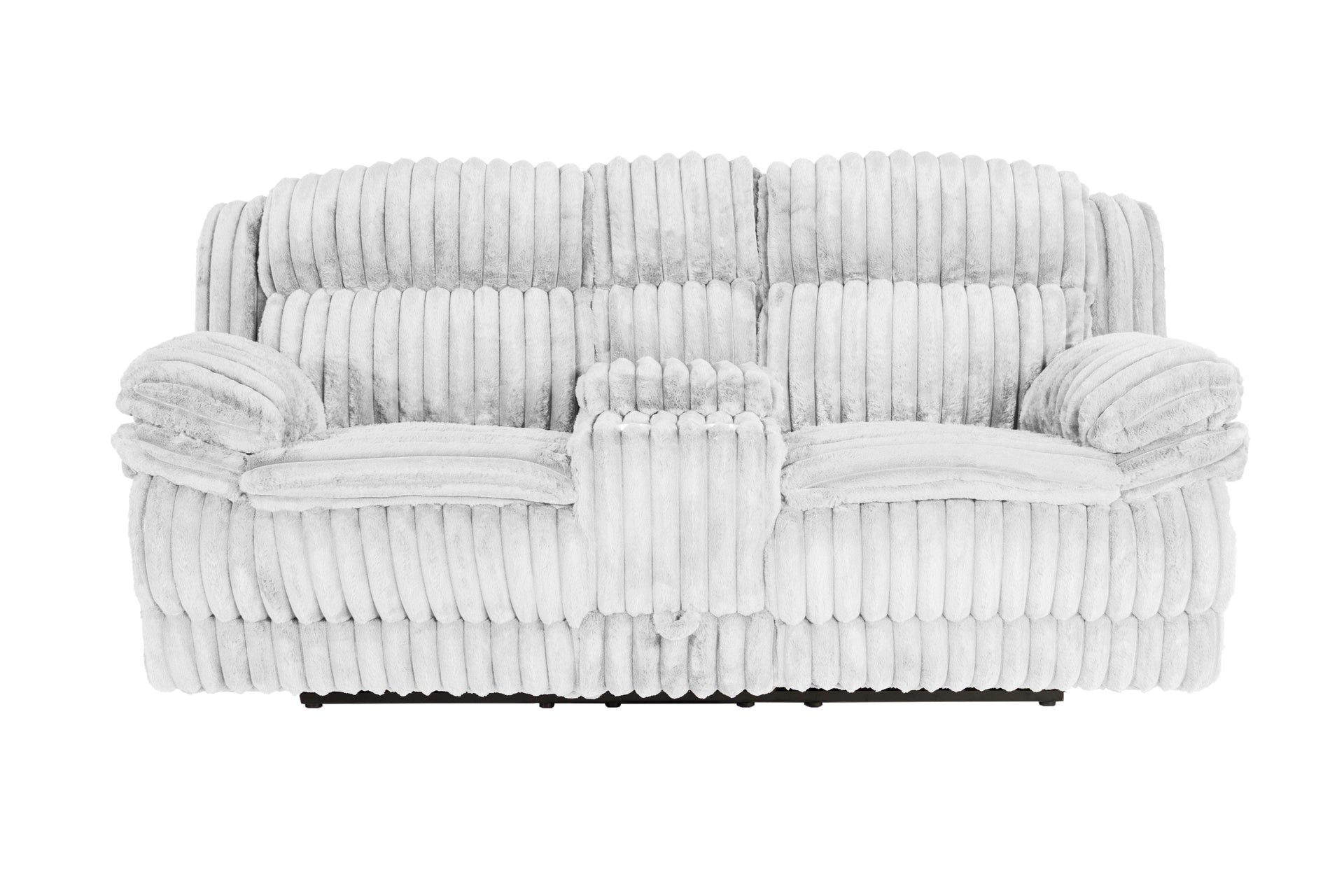 Beautiful Upholstered Light Gray Fur Like Corduroy 1pc Manual Motion Loveseat Console Drawer Living Room Reclining Couch