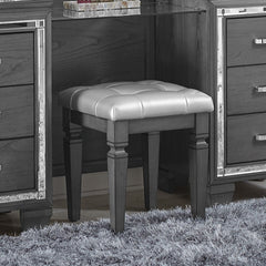 Modern Glam Bedroom Furniture 1pc Vanity Stool Luxury Gray Finish Faux Leather Tufted Seat Foam Cushion