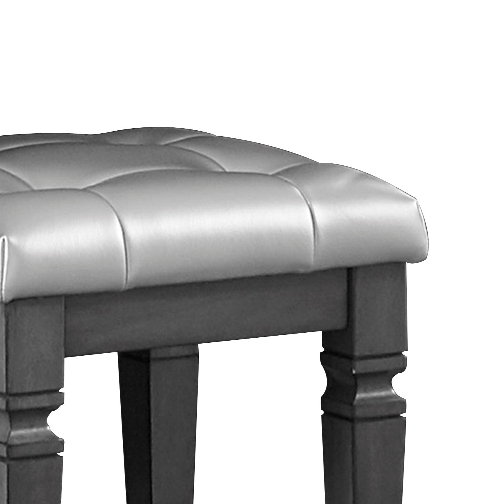 Modern Glam Bedroom Furniture 1pc Vanity Stool Luxury Gray Finish Faux Leather Tufted Seat Foam Cushion