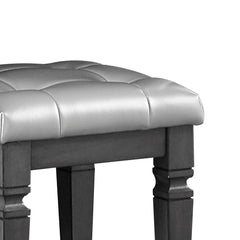 Modern Glam Bedroom Furniture 1pc Vanity Stool Luxury Gray Finish Faux Leather Tufted Seat Foam Cushion