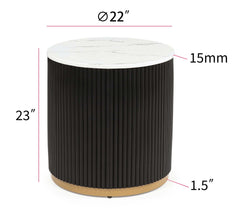 1pc End Table Modern Cocktail Group Luxurious Marble-inspired Top Reeded Base Gold-finished Foundation Wooden Living Room Furniture