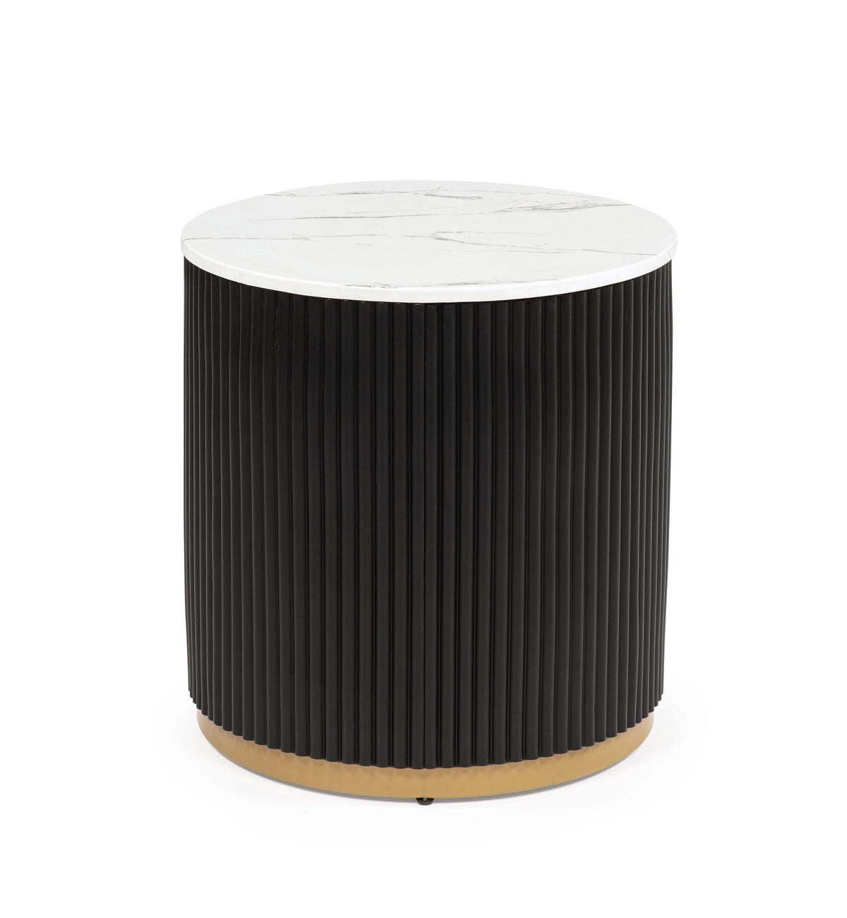 1pc End Table Modern Cocktail Group Luxurious Marble-inspired Top Reeded Base Gold-finished Foundation Wooden Living Room Furniture