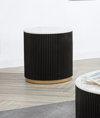 1pc End Table Modern Cocktail Group Luxurious Marble-inspired Top Reeded Base Gold-finished Foundation Wooden Living Room Furniture