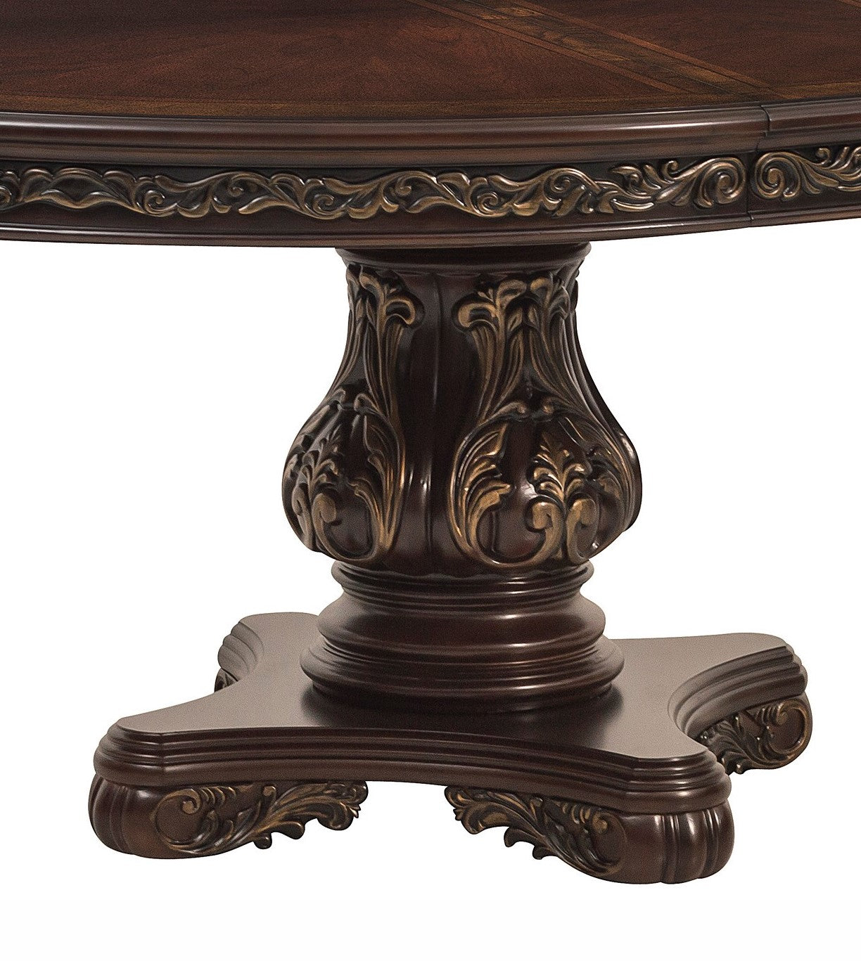 Beautiful Cherry Finish with Gold Tipping 1pc Dining Round/Oval Table with Extension Leaf Traditional Design Furniture