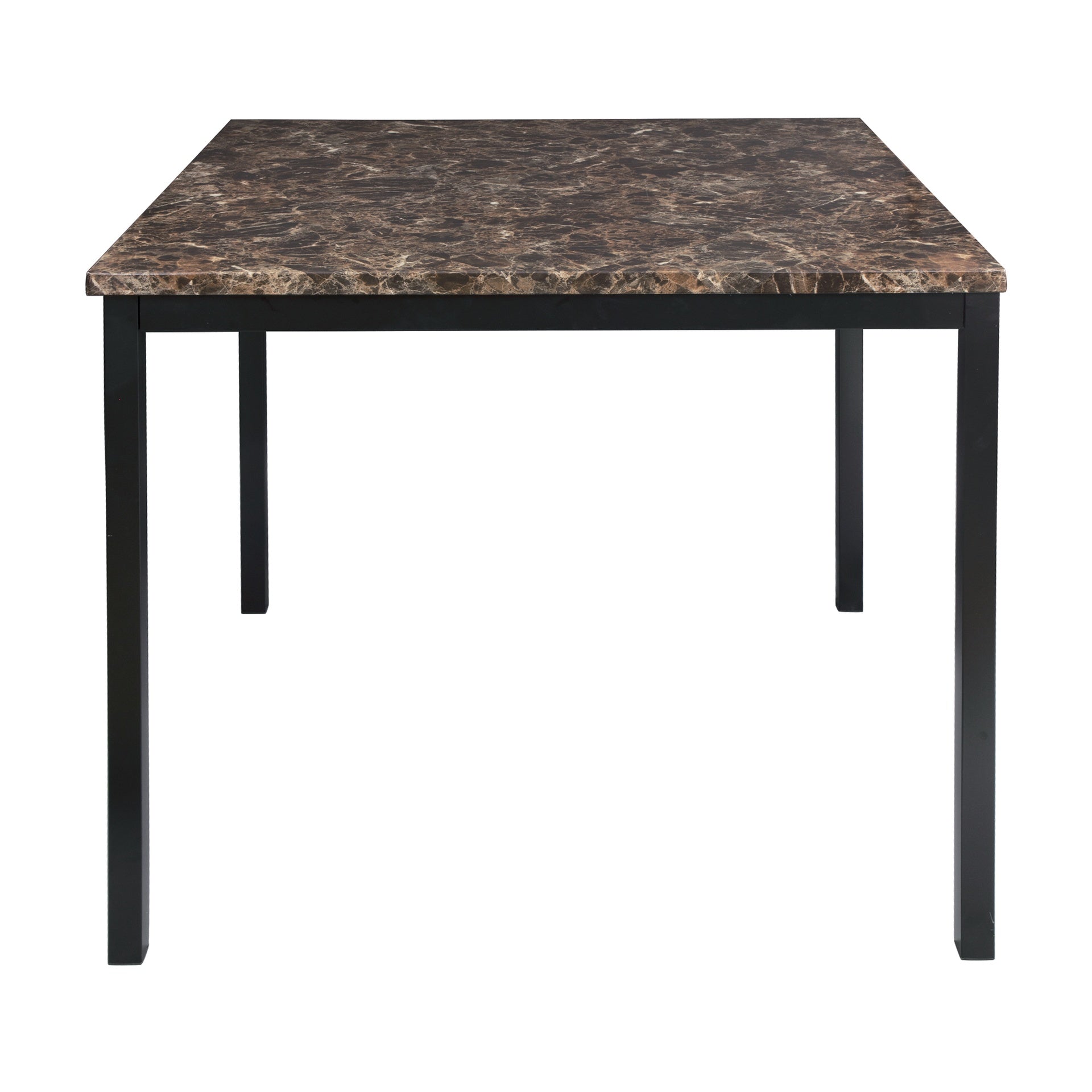 Black Metal Finish Counter Height Dining Set 5pc Faux Marble Tabletop and 4x Counter Height Chairs Transitional Small Space Dining Room Furniture