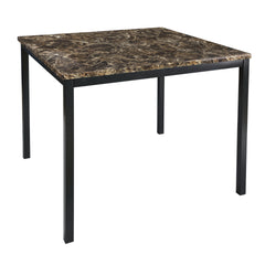Black Metal Finish Counter Height Dining Set 5pc Faux Marble Tabletop and 4x Counter Height Chairs Transitional Small Space Dining Room Furniture