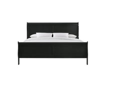 Louis Phillipe Black Finish King Size Panel Sleigh Bed Solid Wood Wooden Bedroom Furniture