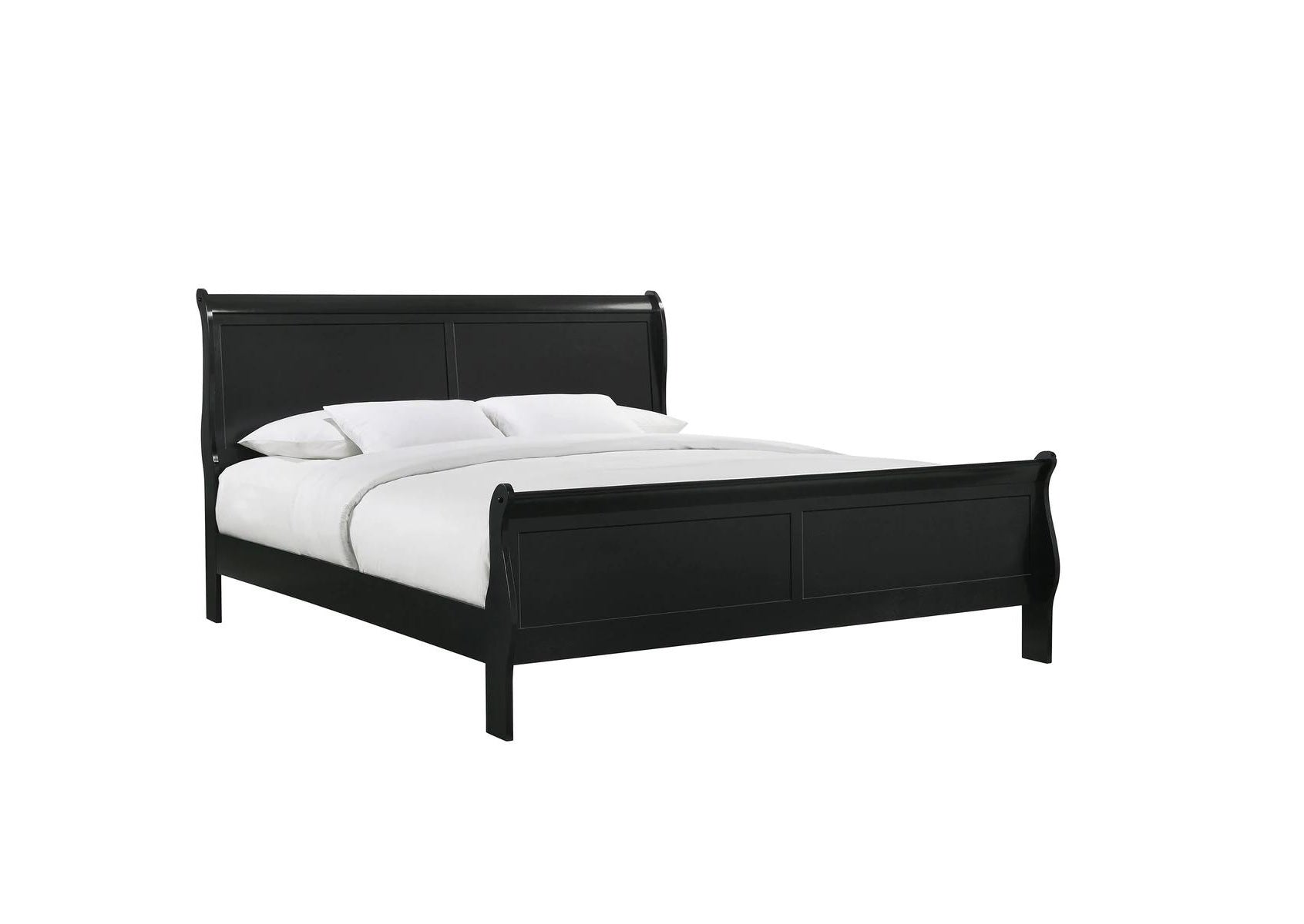 Louis Phillipe Black Finish King Size Panel Sleigh Bed Solid Wood Wooden Bedroom Furniture