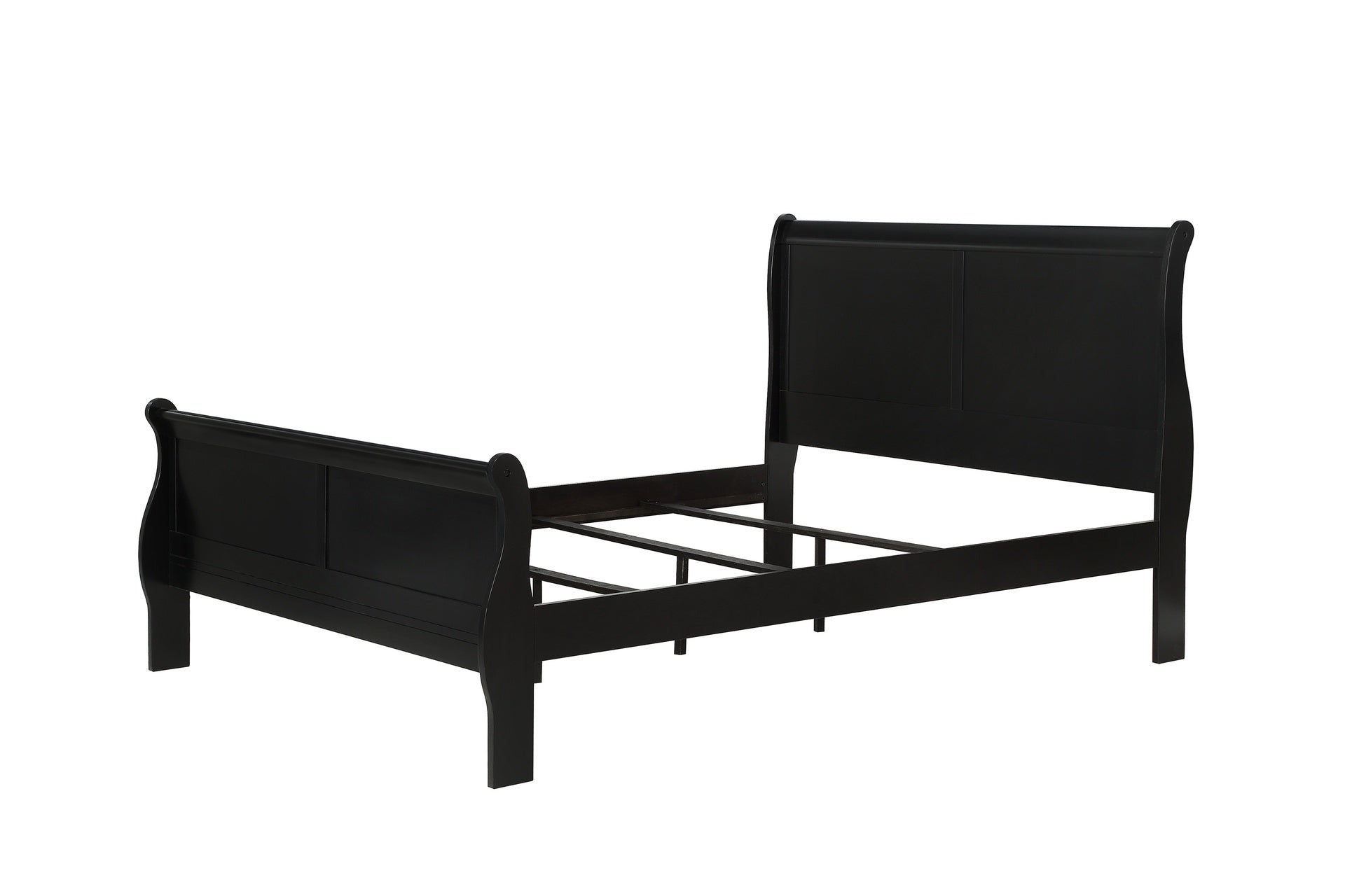 Louis Phillipe Black Finish King Size Panel Sleigh Bed Solid Wood Wooden Bedroom Furniture