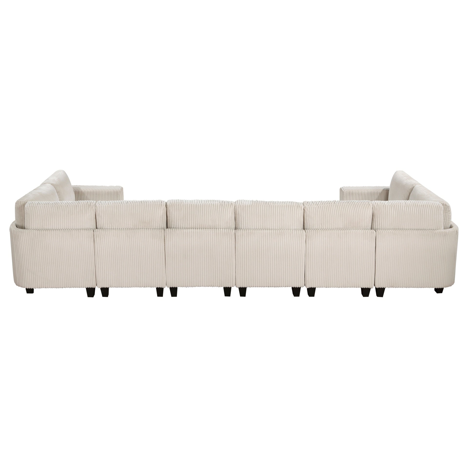 8-Piece Modular Sectional with Storage Seats, Side Pockets, Charging Ports Beige Corduroy Fabric Modern Living Room Sectional Couch Solid Wood Furniture