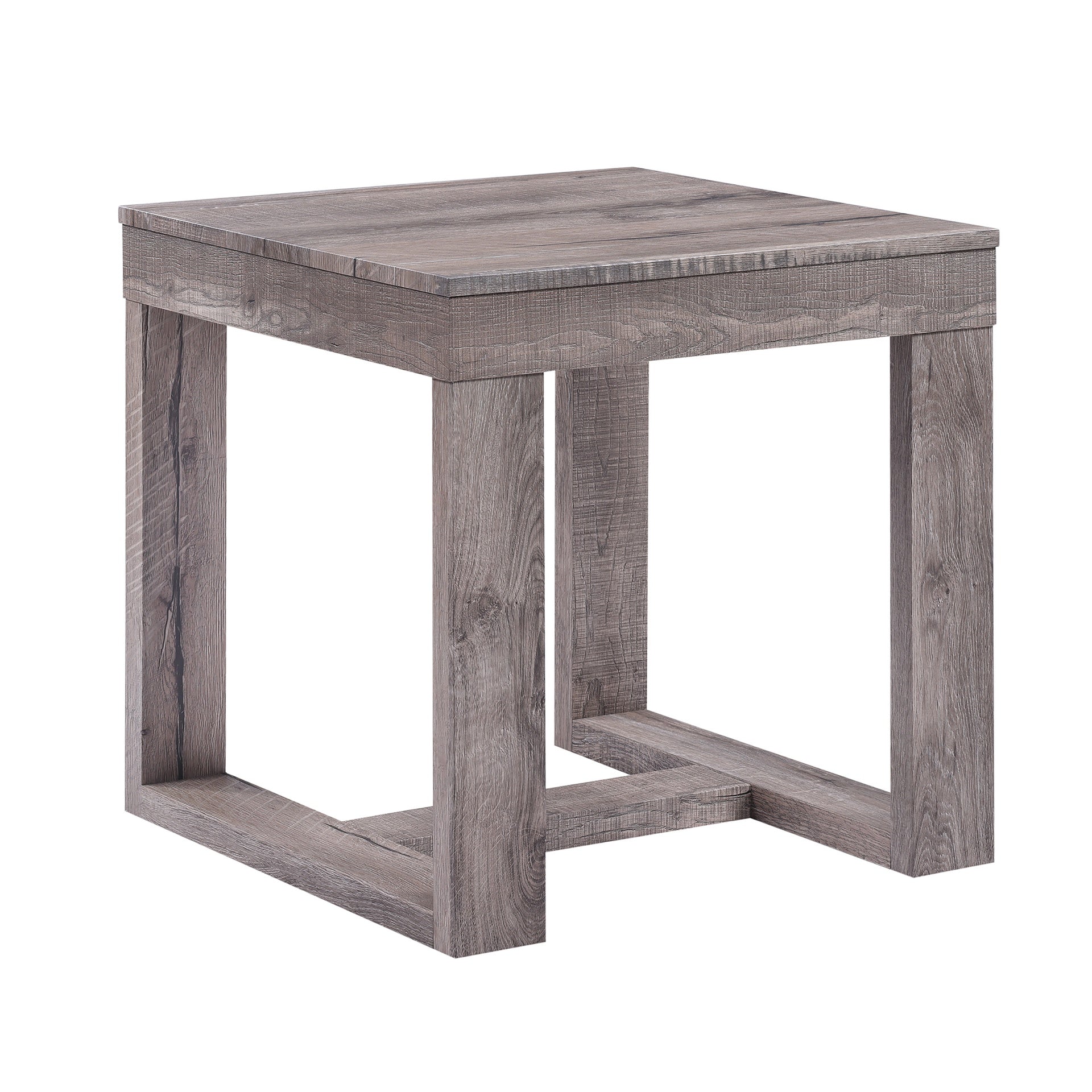3pc Contemporary Cocktail Set 1x Rectangular Coffee Table and 2x Square End Table Rustic Brown Gray Tan Finish Living Room Wooden Furniture