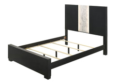 Contemporary King Panel LED Light Headboard Bed 1pc Black White Finish Wooden Bedroom Furniture