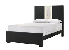 Contemporary King Panel LED Light Headboard Bed 1pc Black White Finish Wooden Bedroom Furniture