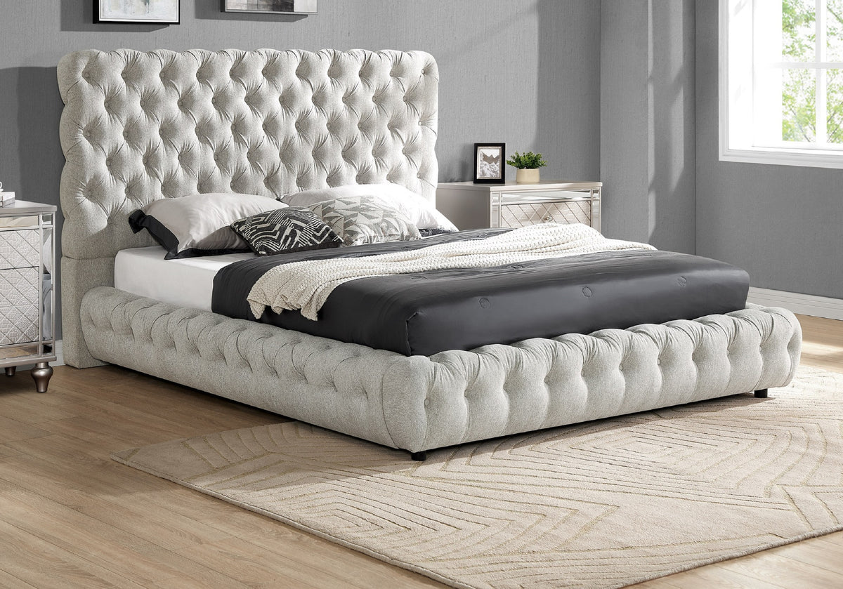 1pc Contemporary Upholstered King Bed Tufted Headboard and Footboard Bedroom Furniture Dove Gray