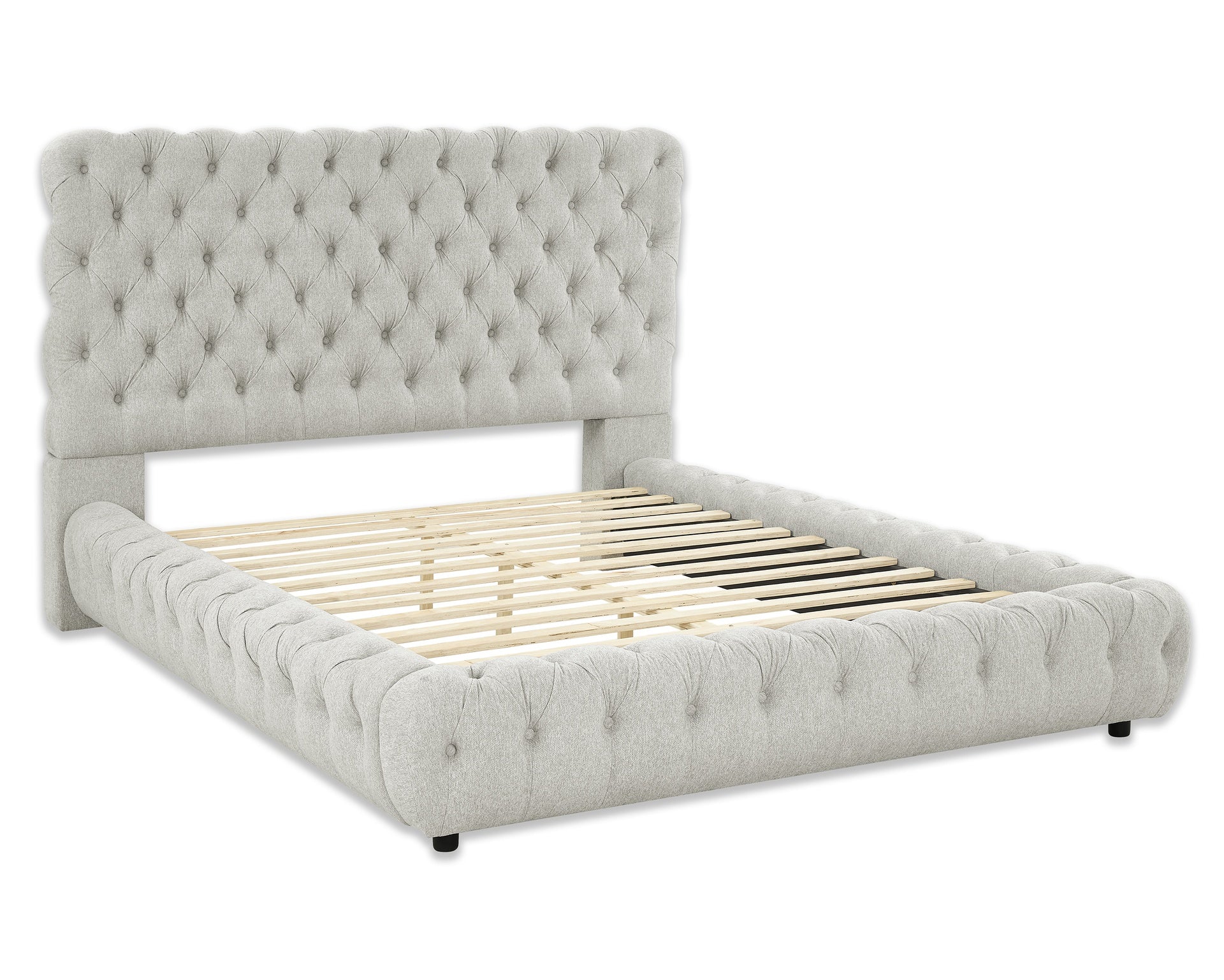 1pc Contemporary Upholstered King Bed Tufted Headboard and Footboard Bedroom Furniture Dove Gray