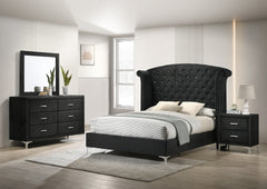 1pc Glam Upholstered King Bed Button-Tufting Wing Back Headboard Button Tufted Bedroom Furniture Wood Metal Fabric Black
