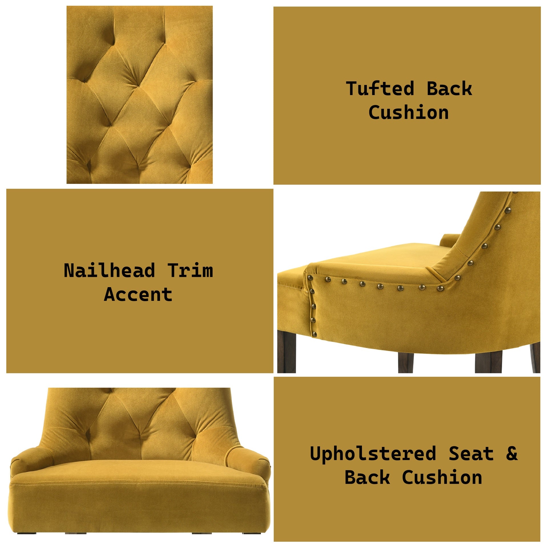 Farren Yellow Velvet & Espresso Finish Side Chair (Set of 2)