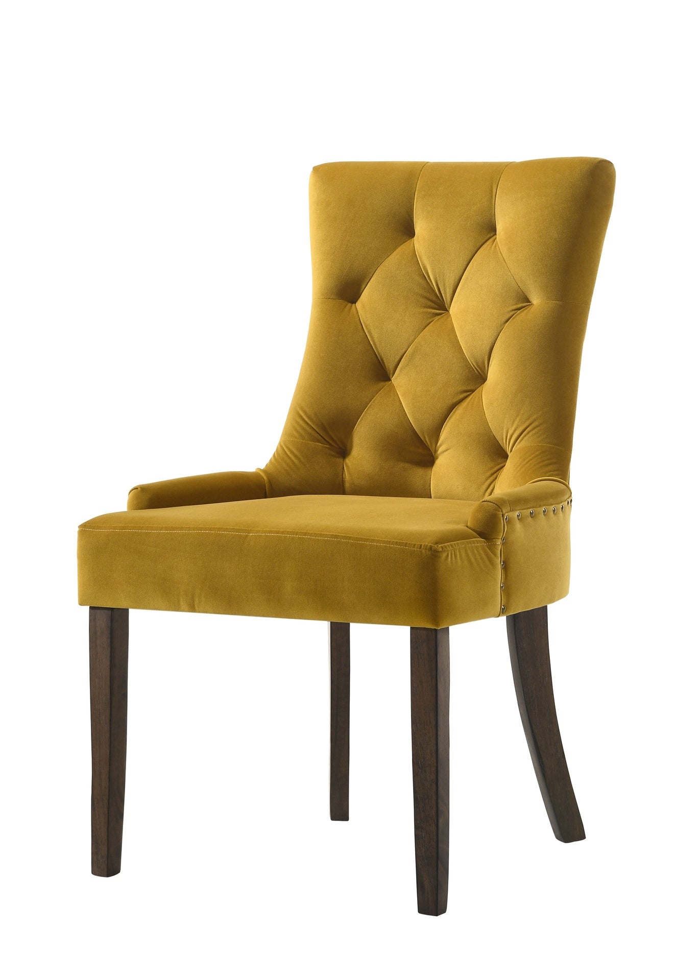 Farren Yellow Velvet & Espresso Finish Side Chair (Set of 2)