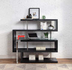Buck II Clear Glass, Chrome High Gloss Finish Writing Desk with Shelf