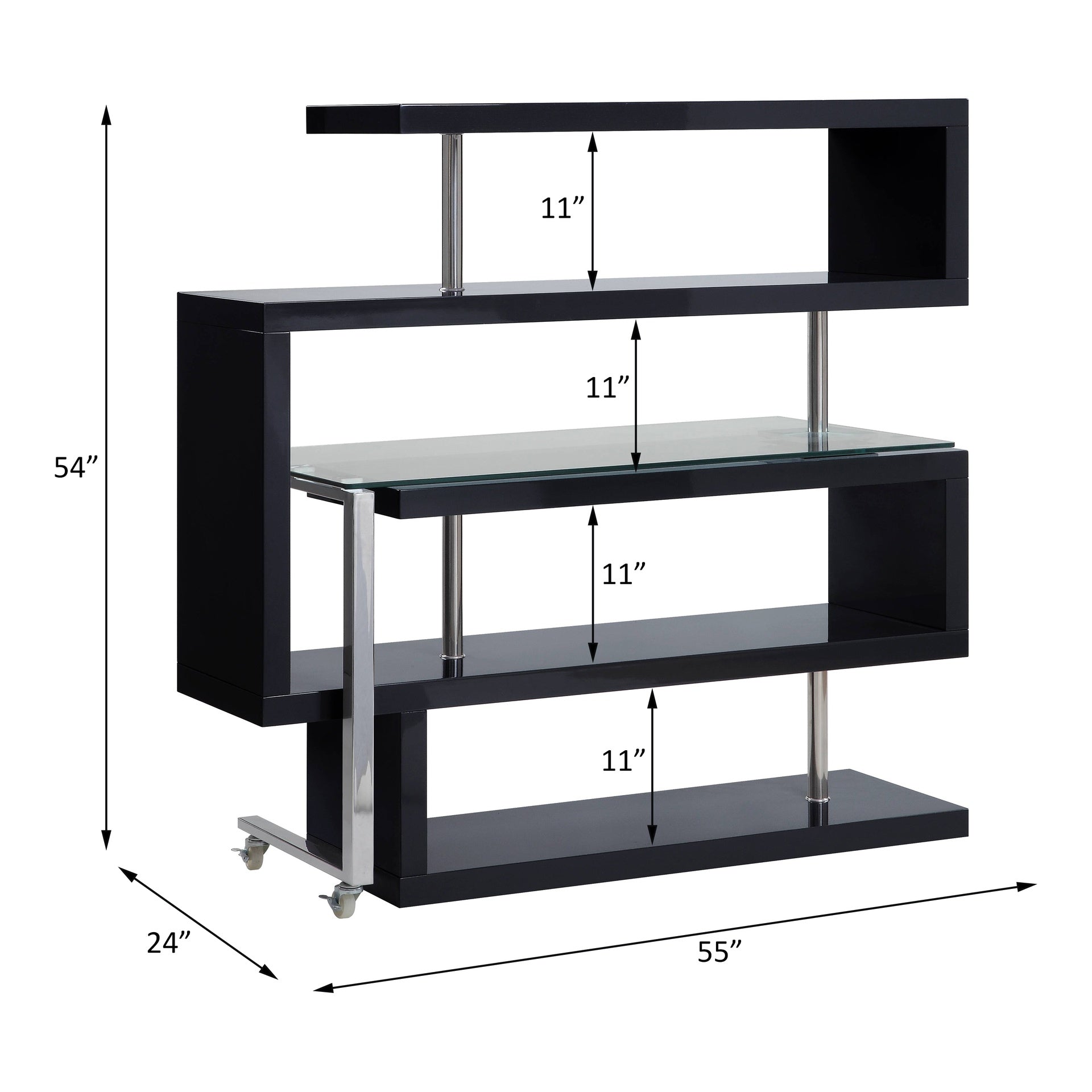 Buck II Clear Glass, Chrome High Gloss Finish Writing Desk with Shelf