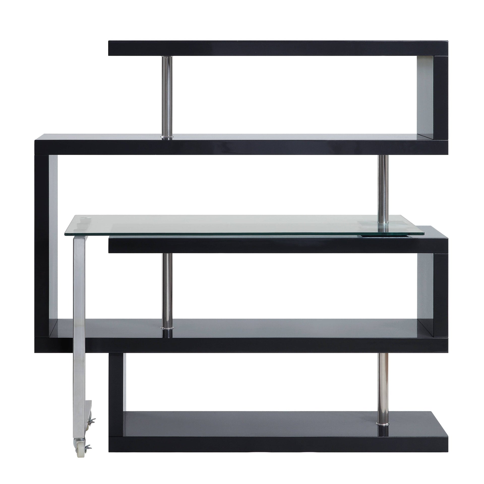 Buck II Clear Glass, Chrome High Gloss Finish Writing Desk with Shelf
