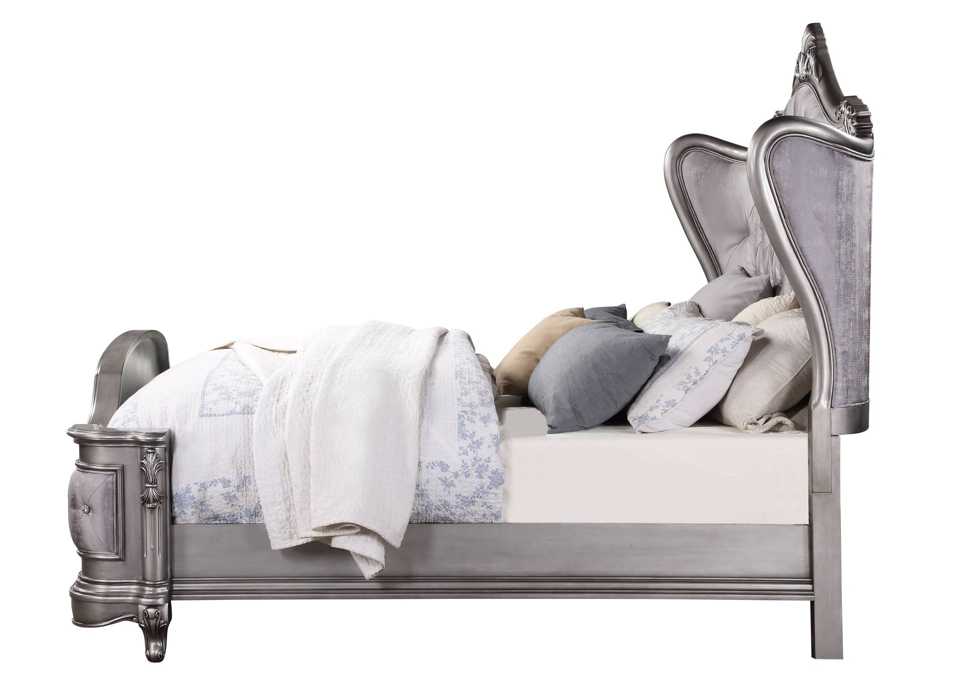 Ariadne Velvet & Antique Platinum Finish Queen Bed