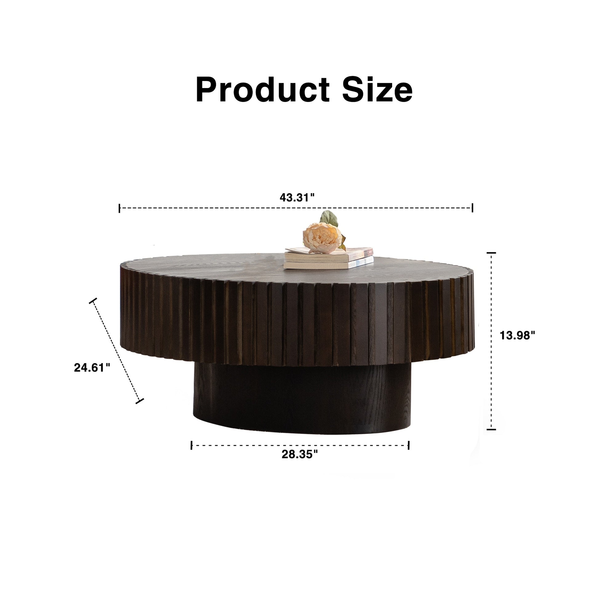 Oval Coffee Table Handcrafted Relief Sturdy Pedestal Wooden Olive-Shaped Tea Table for Living Room