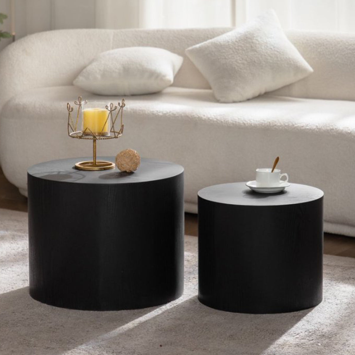 Nesting Coffee Table Set of 2 Round Wooden Coffee Tables Circle Modern Table for Small Space Living Room Bedroom Accent End Side Table