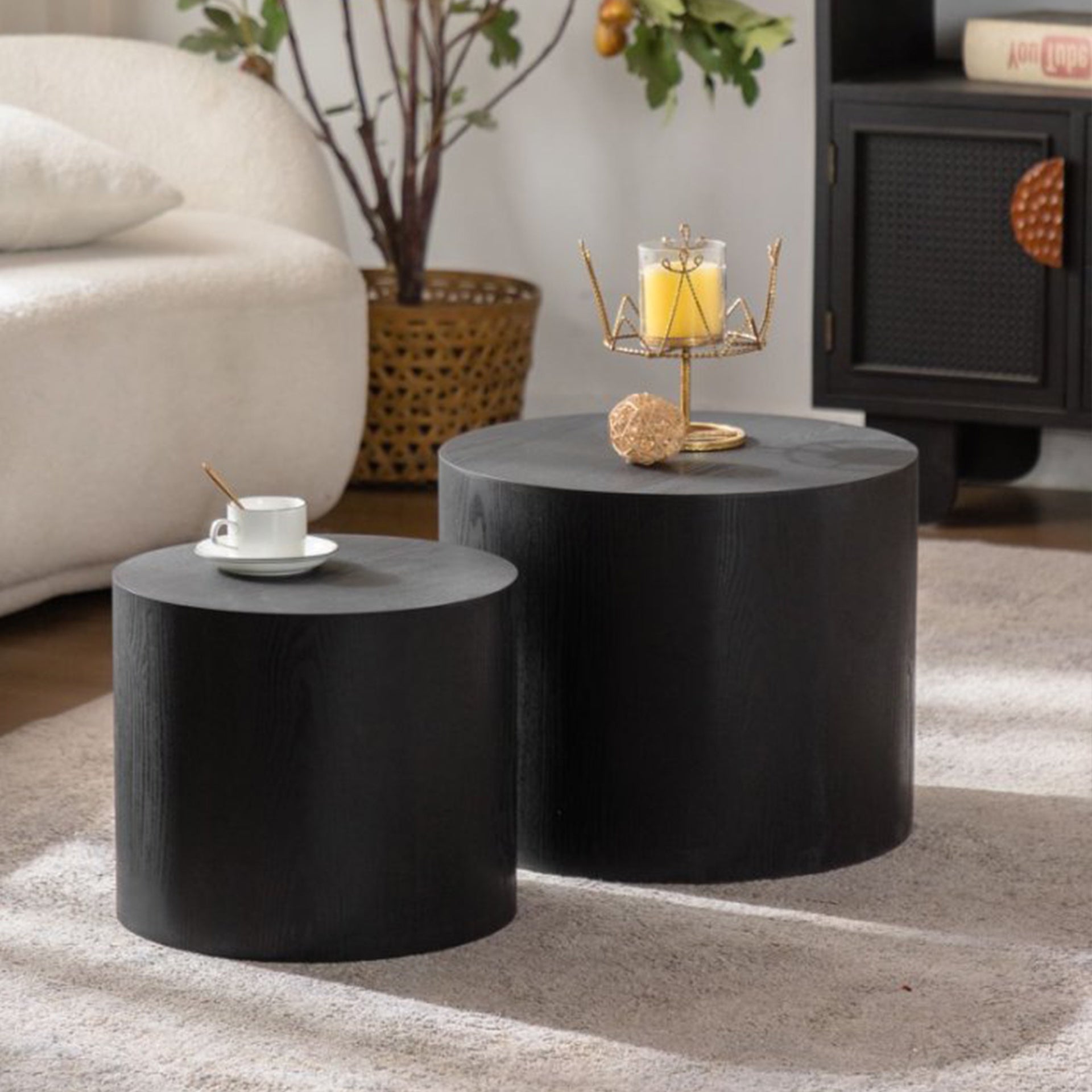 Nesting Coffee Table Set of 2 Round Wooden Coffee Tables Circle Modern Table for Small Space Living Room Bedroom Accent End Side Table