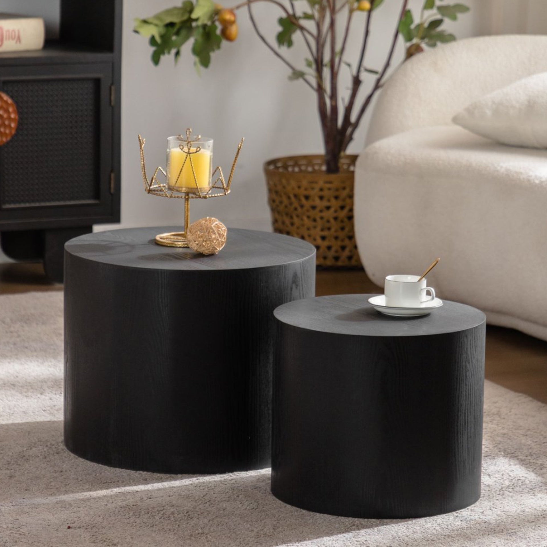 Nesting Coffee Table Set of 2 Round Wooden Coffee Tables Circle Modern Table for Small Space Living Room Bedroom Accent End Side Table
