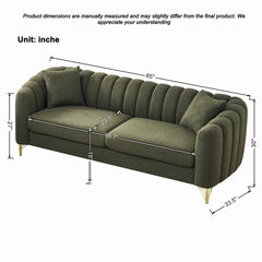 85" Oversized Chenille Sofa,Luxury 3 Seater Deep Couch,Modern Tufted Couch, Gold Metal Legs Sofa for Living Room, Bedroom, Apartment (Green)