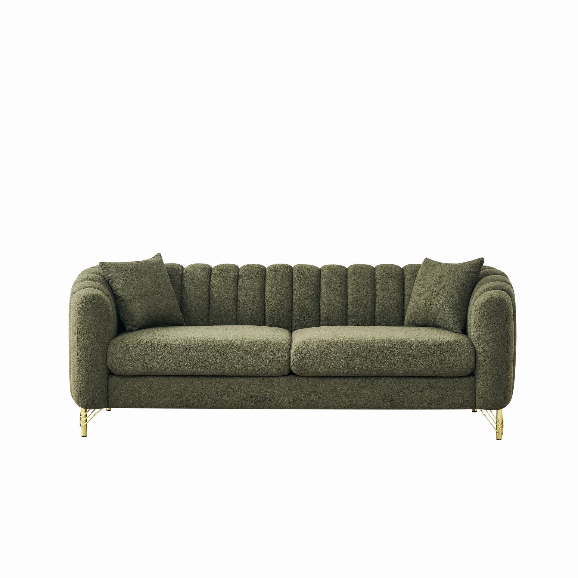 85" Oversized Chenille Sofa,Luxury 3 Seater Deep Couch,Modern Tufted Couch, Gold Metal Legs Sofa for Living Room, Bedroom, Apartment (Green)