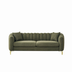 85" Oversized Chenille Sofa,Luxury 3 Seater Deep Couch,Modern Tufted Couch, Gold Metal Legs Sofa for Living Room, Bedroom, Apartment (Green)