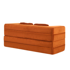 Large Modern Orange Floor Sofa with 4 Pillows, Plush Fabric Sofa, High Density Foam Folding Mattress for Living Room, Guest, Bedroom, No Assembly Required