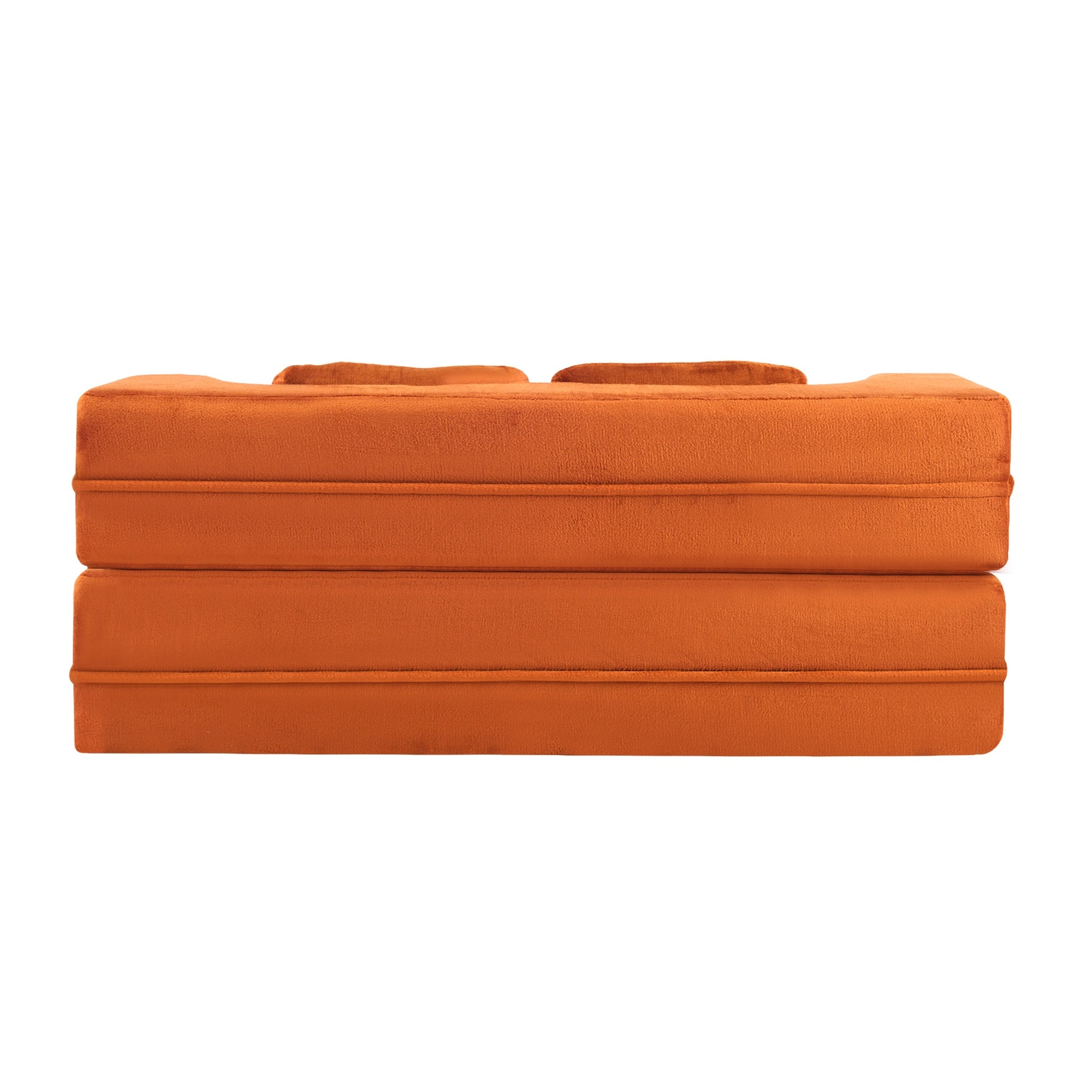 Large Modern Orange Floor Sofa with 4 Pillows, Plush Fabric Sofa, High Density Foam Folding Mattress for Living Room, Guest, Bedroom, No Assembly Required