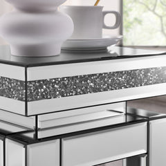 Mirrored End Table Square with Crystals Inlay, 2-Tier Modern Small Sofa Table with Storage, Silver Accent Table for Living Room, Bedroom, Coffee, and Small Spaces 11.8"D x 11.8"W x 26"H