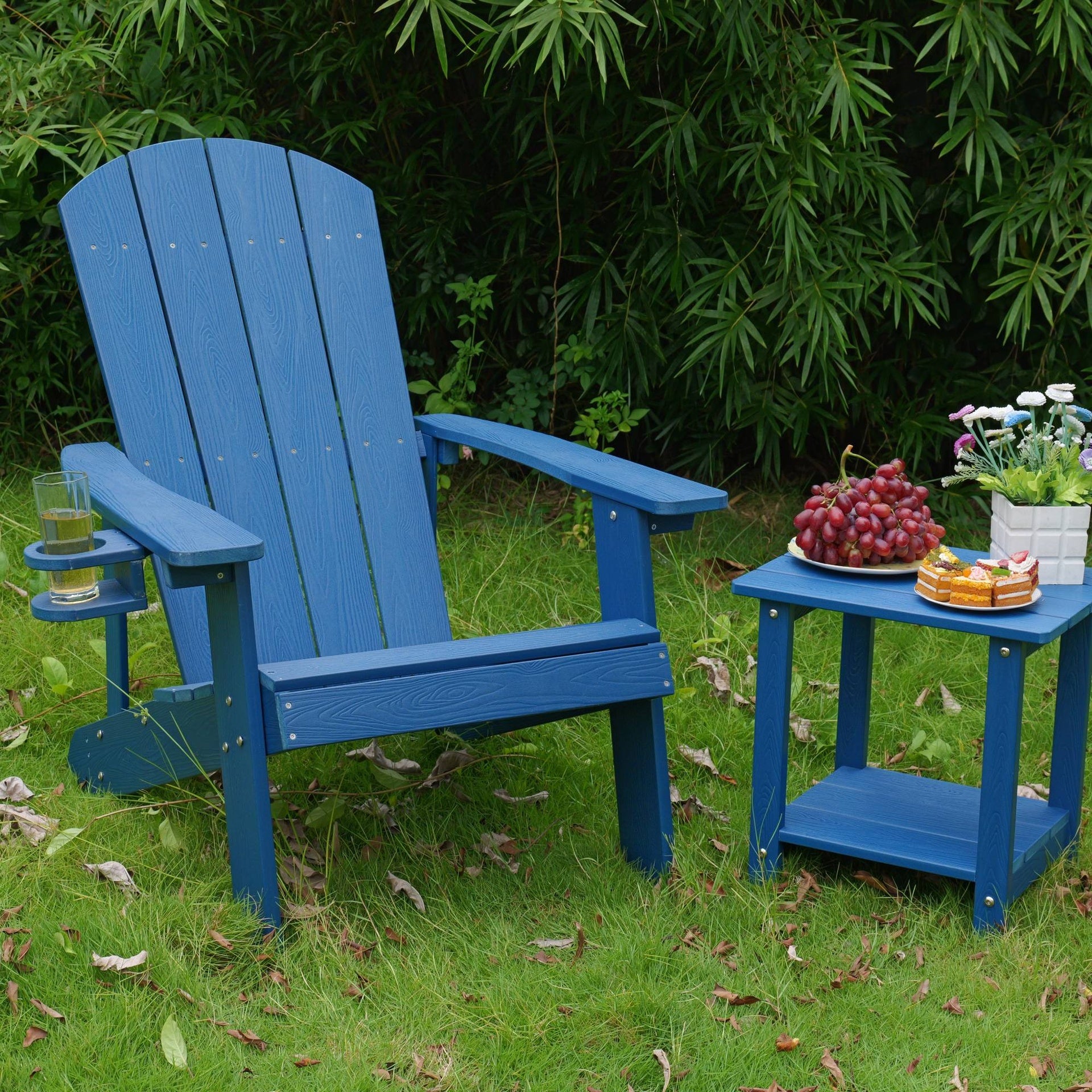 Lounge chair dark blue color, suitable for all seasons: Outdoor lounge chair, made of sturdy HIPS material, equipped with 304 stainless steel accessories.