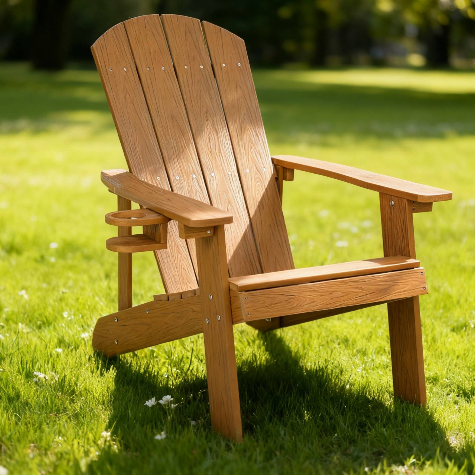 Lounge chair teak color, suitable for all seasons: Outdoor lounge chair, made of sturdy HIPS material, equipped with 304 stainless steel accessories.