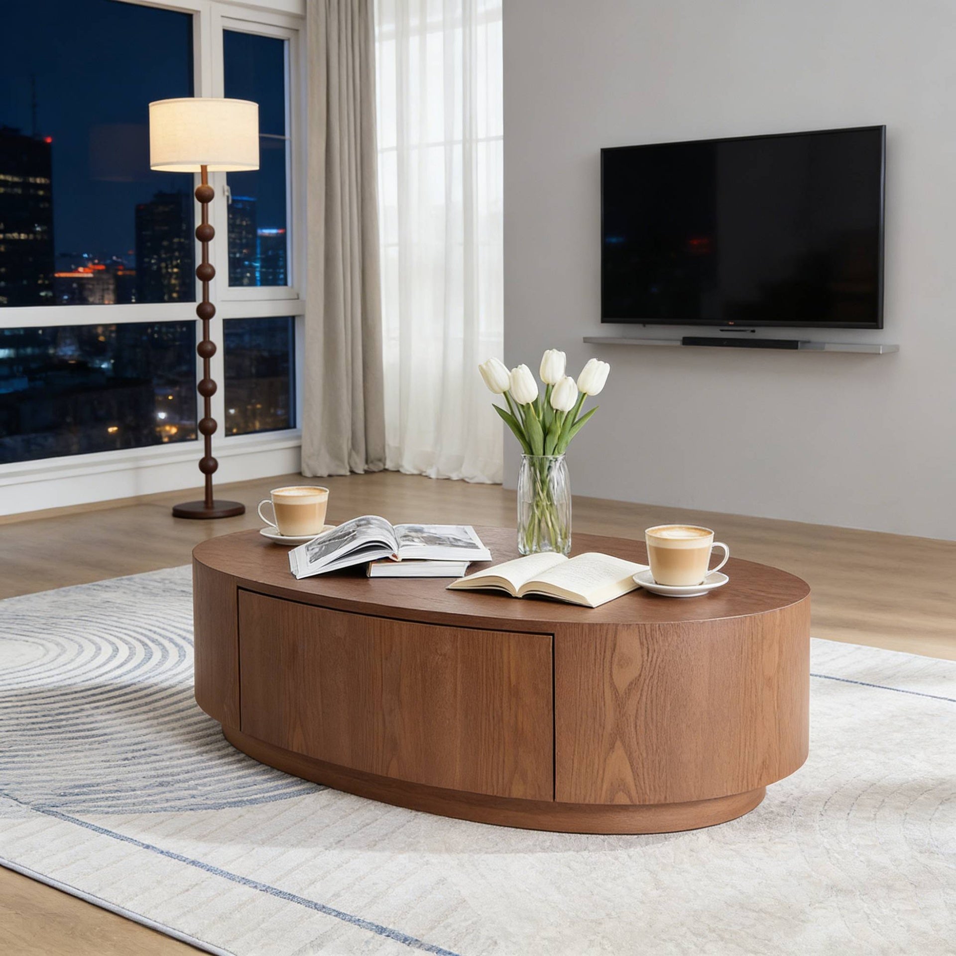 Modern Luxury Oval Coffee Table, Elegant Living Room Accent Piece