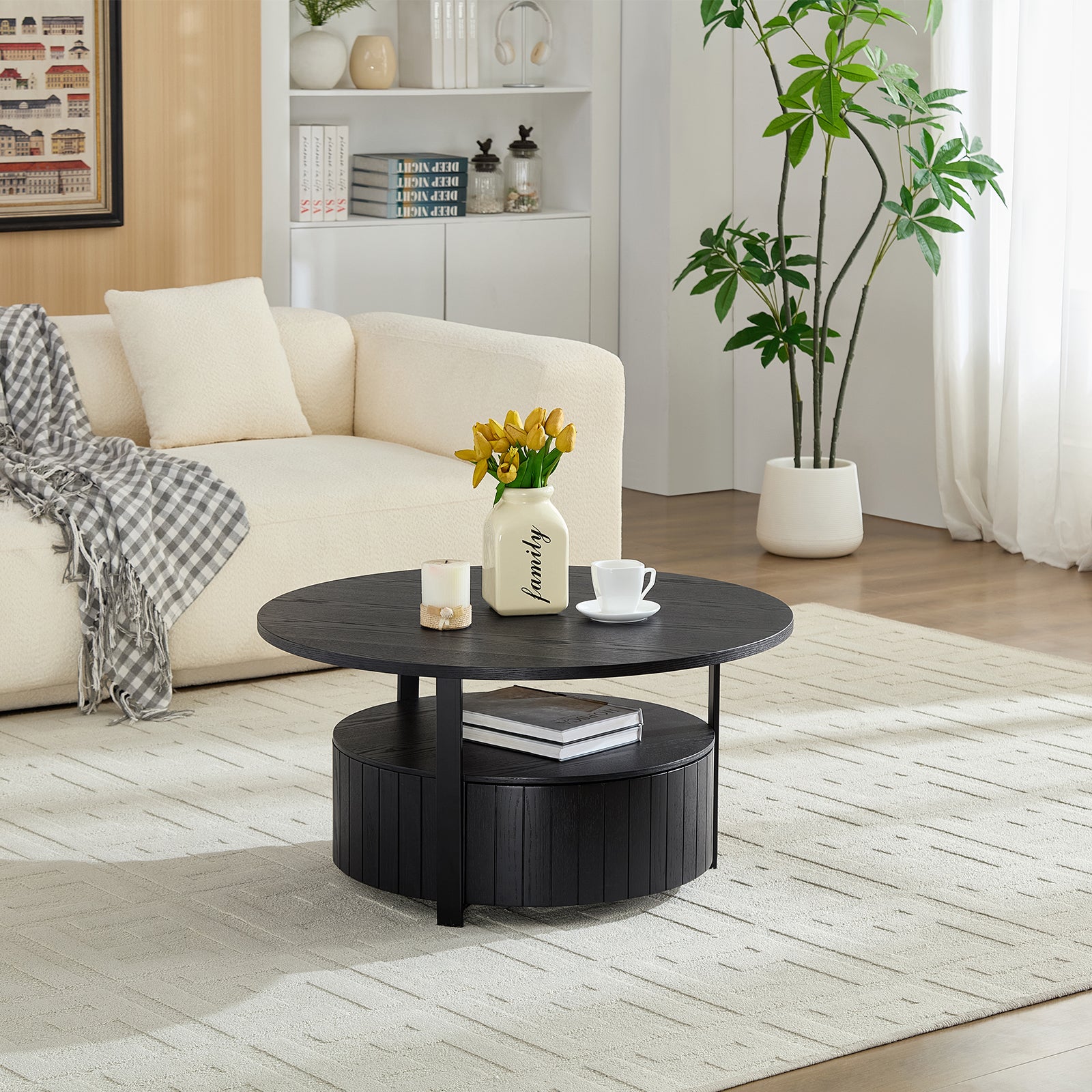 Round Storage Coffee Table Perfect For Living Room Movie Nights & Snack Organizing Sessions