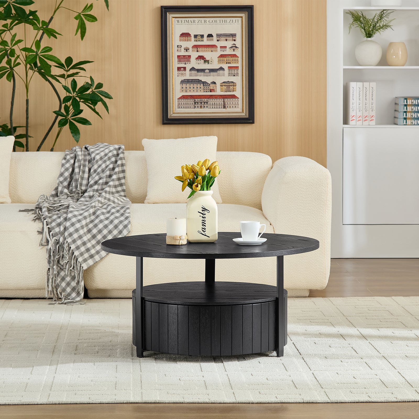 Round Storage Coffee Table Perfect For Living Room Movie Nights & Snack Organizing Sessions