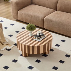 Round Wood Coffee Table, Natural Finish For Living Room