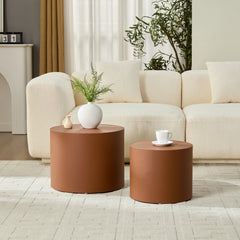 Modern Brown MDF Saddle Leather Table – Compact Sizes, Great for Living Room Decor & Daily Use
